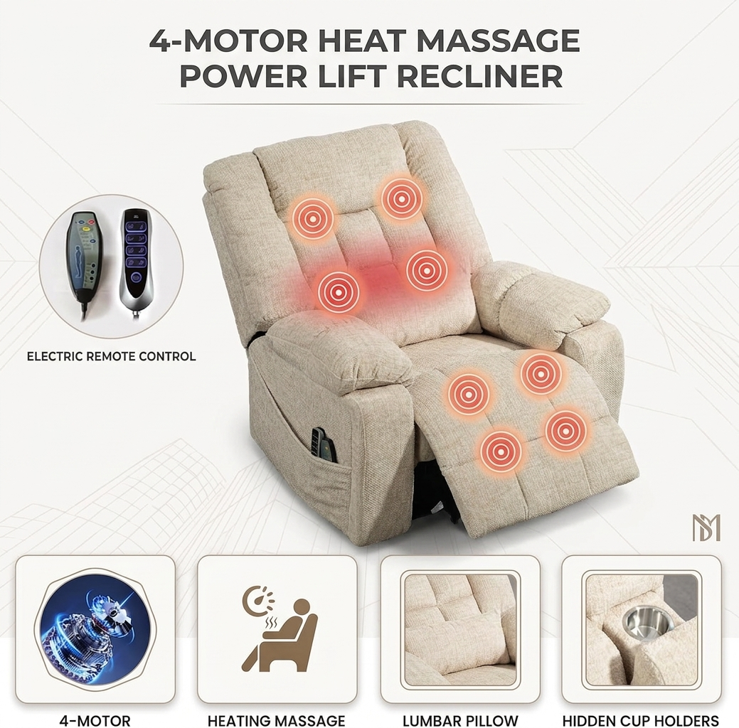 Product features diagram for Atlas Lift Chair - Brown